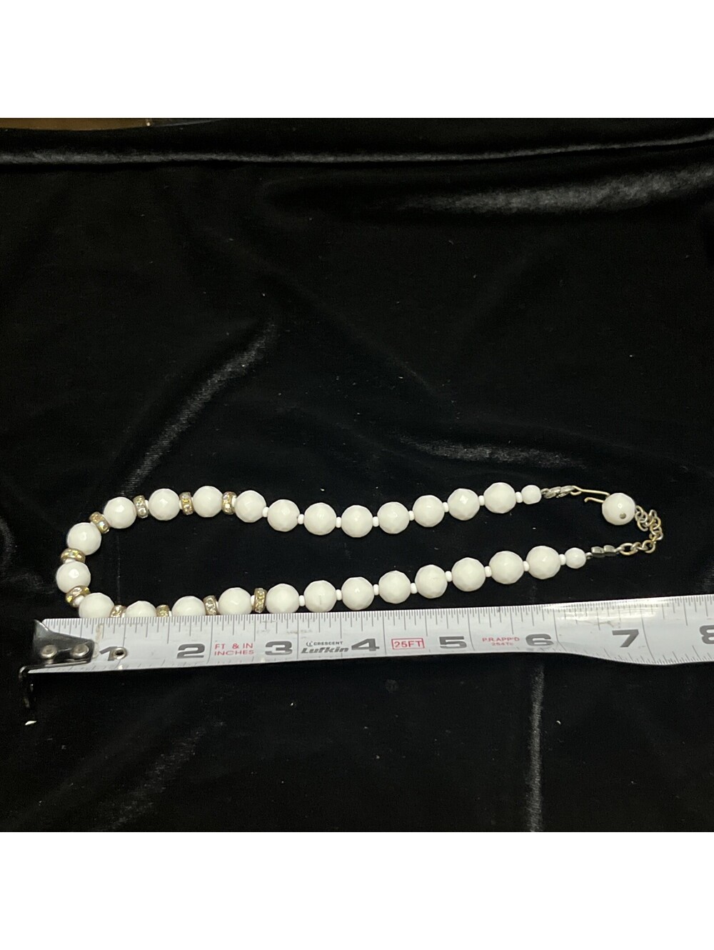 Vintage Art Deco Milk Glass Beads Rhinestone Spacers Choker Collar Necklace - Picture 6 of 7